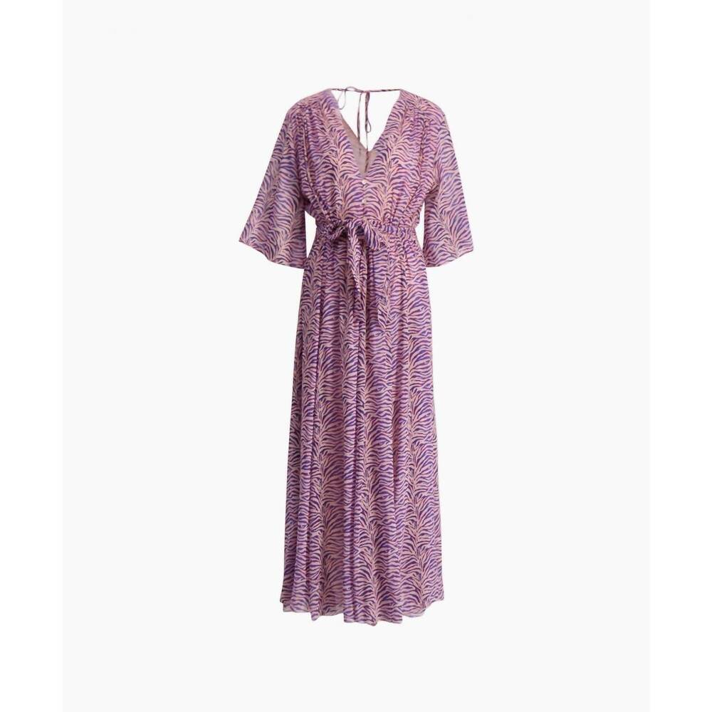 NEW FORTE FORTE women's heartbeat print cotton silk voile cut out dress in purpl